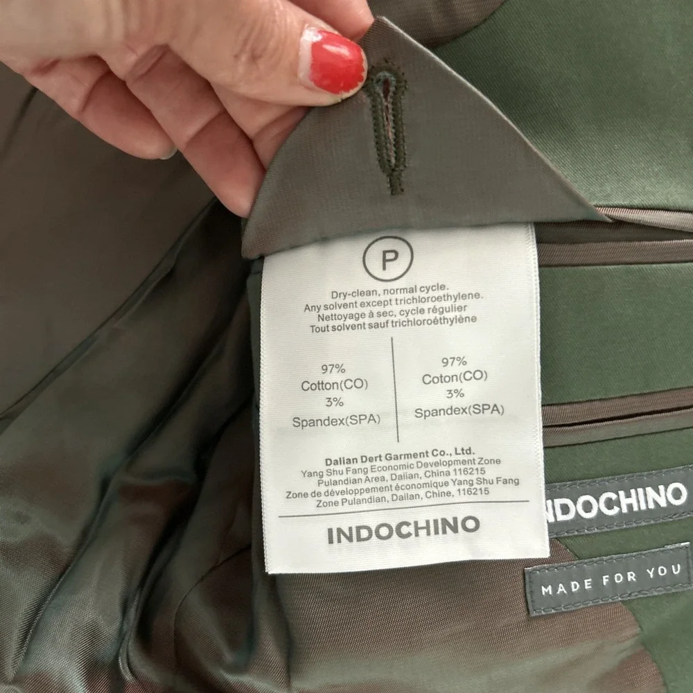INDOCHINO Green 2 Pc Suit SoHo Jacket Blazer and Newbury Cuffed Pants XS